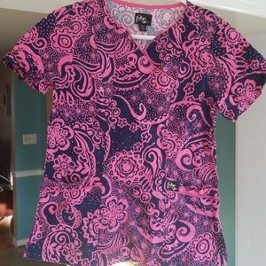 Extra small pink and navy scrub top